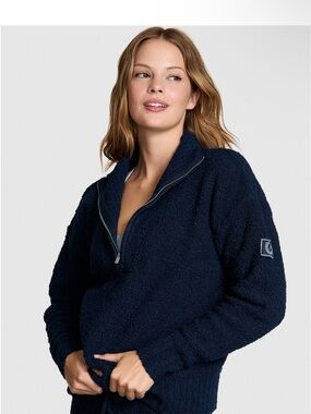 Women's Navy Fleece Quarter-Zip Pullover Jacket SZ L